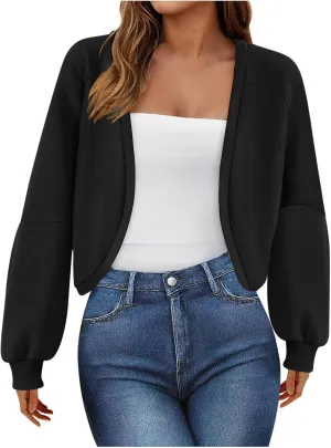 Womens Sweatshirt Cardigan Shrug 2024 Lightweight Open Front Long Sleeve Cropped Cardigan Fleece Fall Outwear