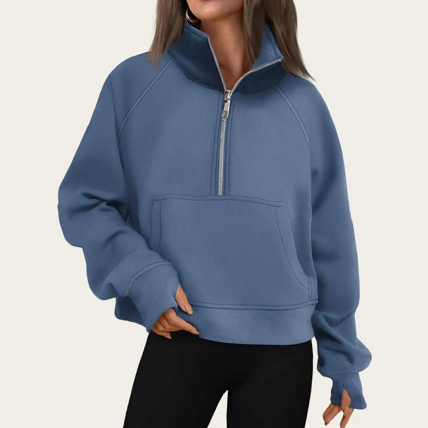 Womens Sweatshirts Half Zip Cropped Pullover Fleece Quarter Zipper Hoodies Y2k Fashion Outfit Fall Clothes with Pocket