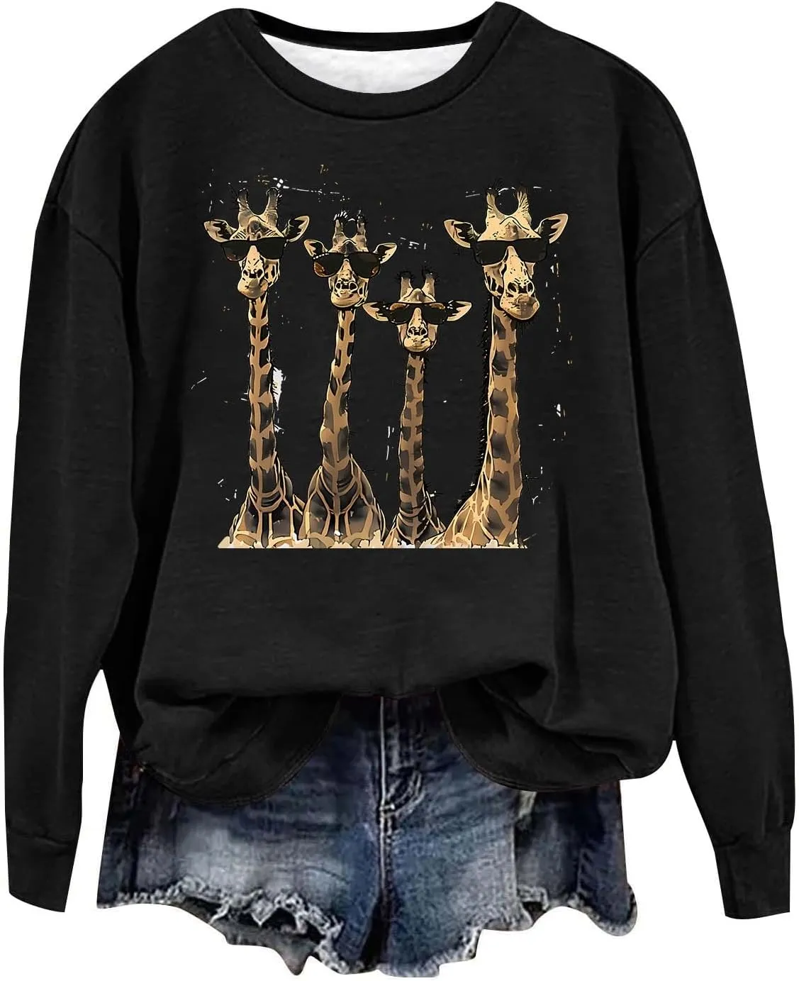 Womens Sweatshirts Pullover Long Sleeve Crewneck Cute Giraffe Graphic Tops Fashion Casual Loose Fleece Sweater Blouses