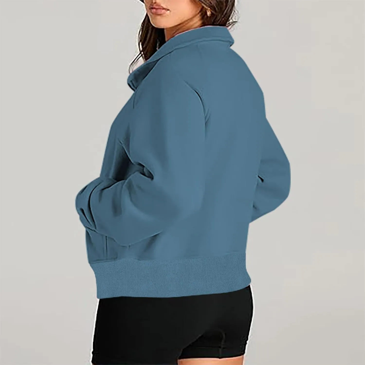 Womens Sweatshirts with Thumb Hole Half Zipper Fleece Athletic Pullovers Mock Neck Fall Winter Oversized Sweat Shirt