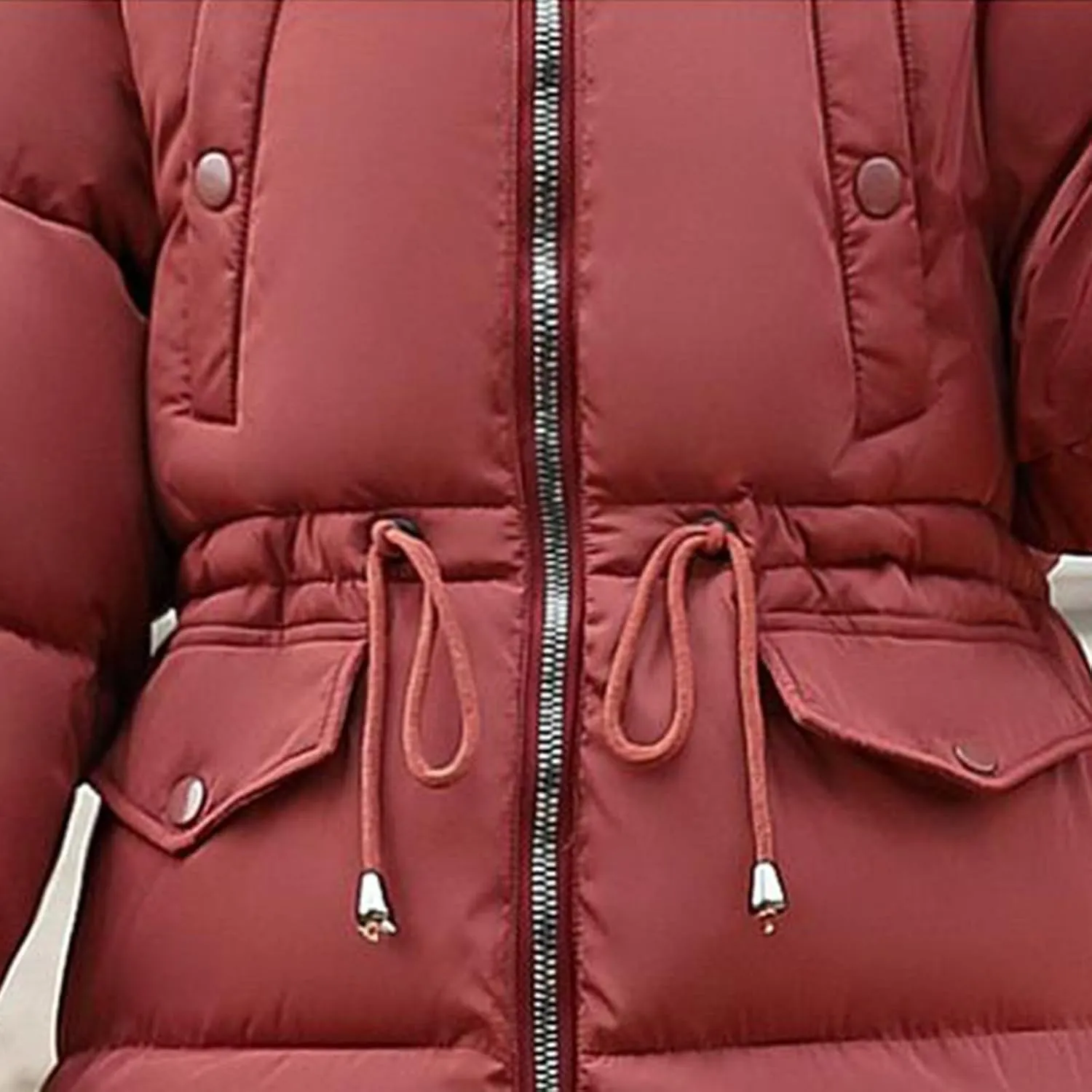Women's Thicken Faux Fur Hooded Coats Plus Size Tunic Drawstring Zip Up Puffer Jacket Winter Trendy Warm Down Jackets