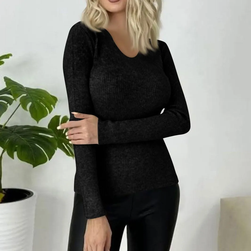 Womens Tops Solid Color Sweaters Slim Long Sleeve Shirts Lightweight Soft Sweatshirts Fall Pullover Outfits