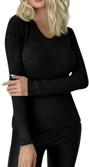 Womens Tops Solid Color Sweaters Slim Long Sleeve Shirts Lightweight Soft Sweatshirts Fall Pullover Outfits