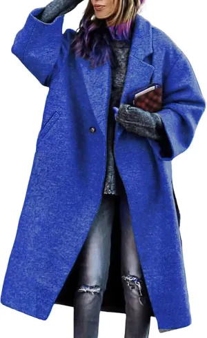 Womens Trench Coat Classic Single-Breasted Plus Size Overcoat Lapel Open Front Cardigan Wool Blend Outwerar