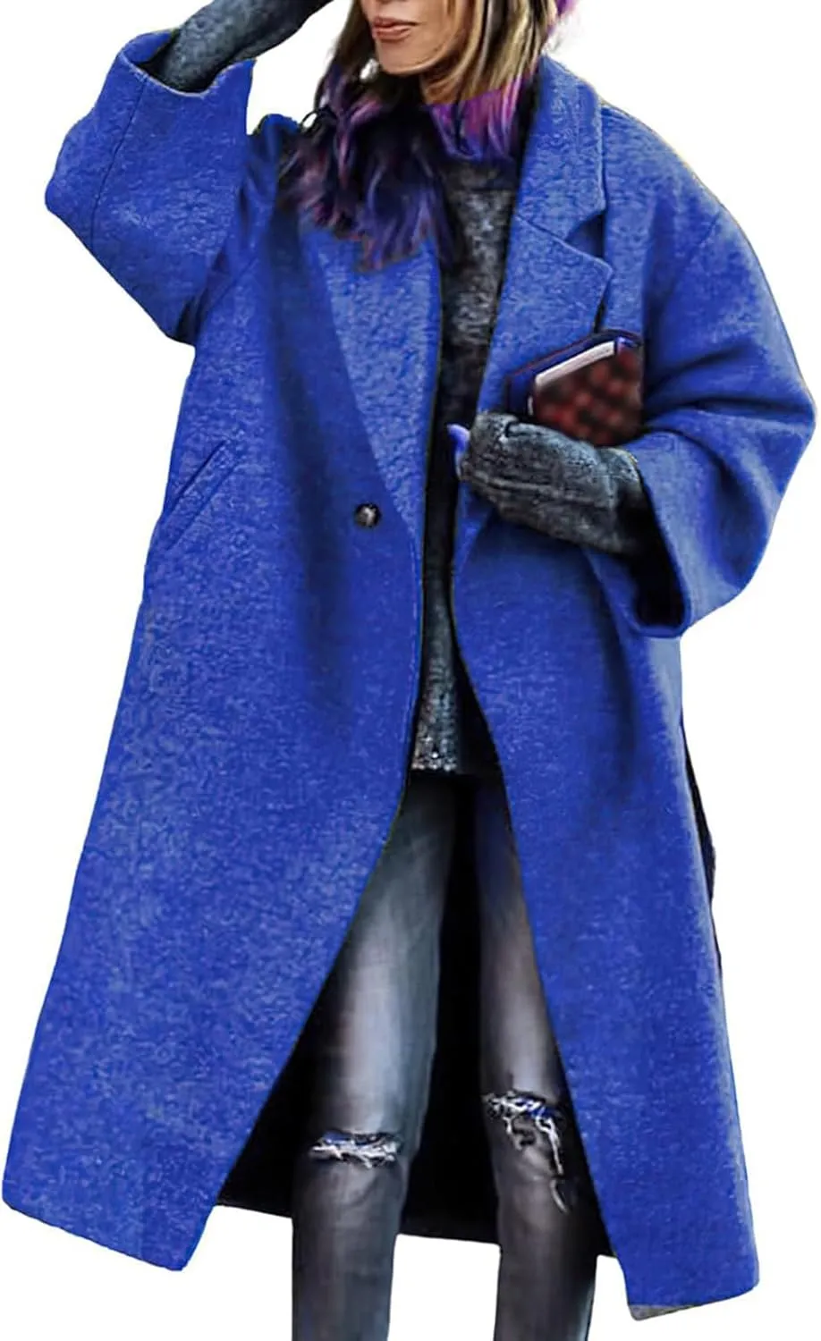 Womens Trench Coat Classic Single-Breasted Plus Size Overcoat Lapel Open Front Cardigan Wool Blend Outwerar