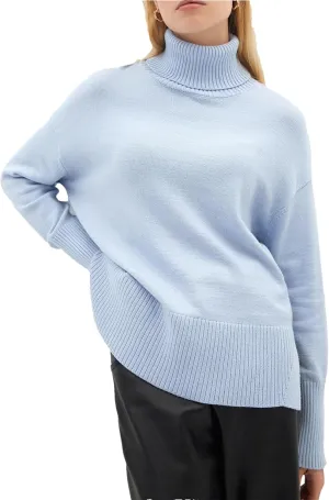 Women's Turtleneck Oversize Pullover Sweaters Winter Soft Warm Knitted Sweaters with Side Slit