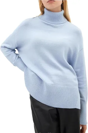 Women's Turtleneck Oversize Sweaters Soft Warm Knitted Sweaters Side Slit Loose Pullover