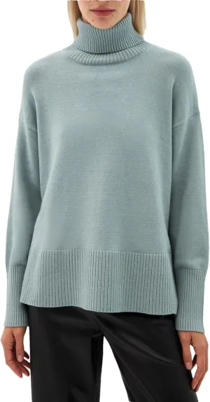 Women's Turtleneck Oversize Sweaters Soft Warm Knitted Sweaters Side Slit Loose Pullover