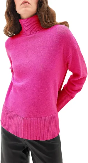 Women's Turtleneck Oversize Sweaters Soft Warm Knitted Sweaters Side Slit Loose Pullover