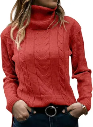 Womens Turtleneck Sweaters Long Sleeve Chunky Pullover Sweater Casual Slim Fit Fall Loose Knit Jumper Tops 2024
