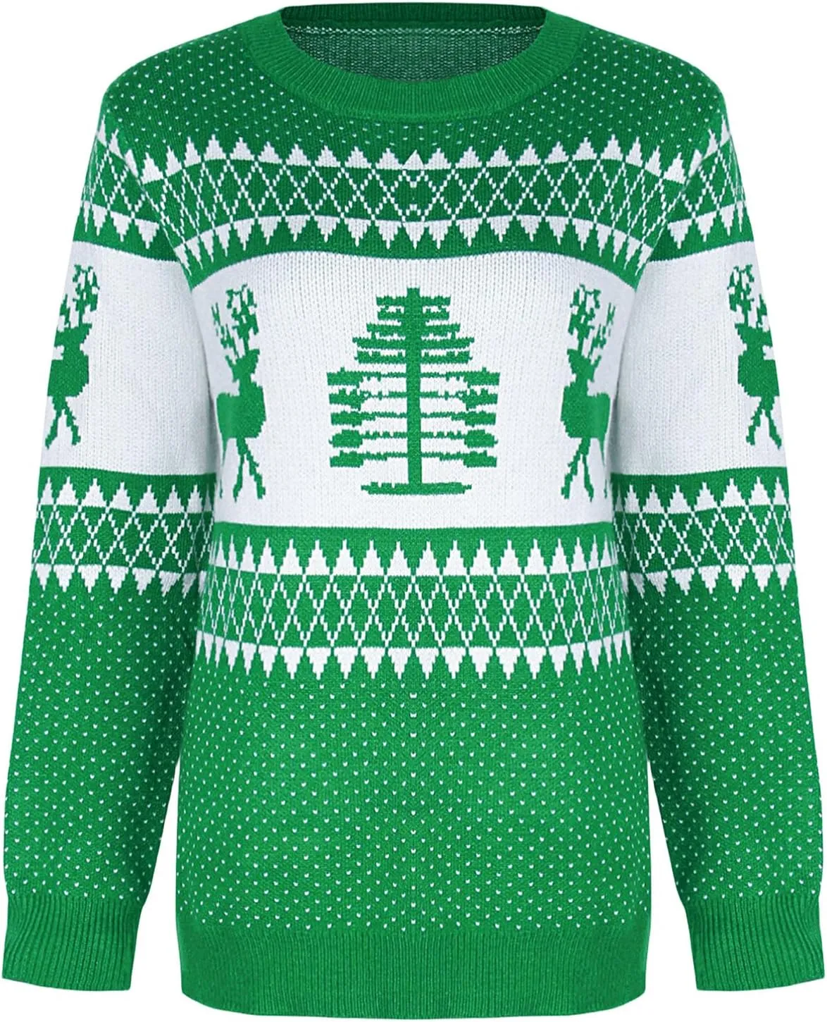 Womens Ugly Christmas Sweaters Casual Slim Fit Knitted Xmas Sweater Reindeer Christmas Tree Pullover Tops