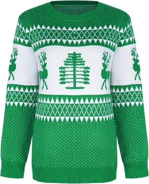 Womens Ugly Christmas Sweaters Casual Slim Fit Knitted Xmas Sweater Reindeer Christmas Tree Pullover Tops
