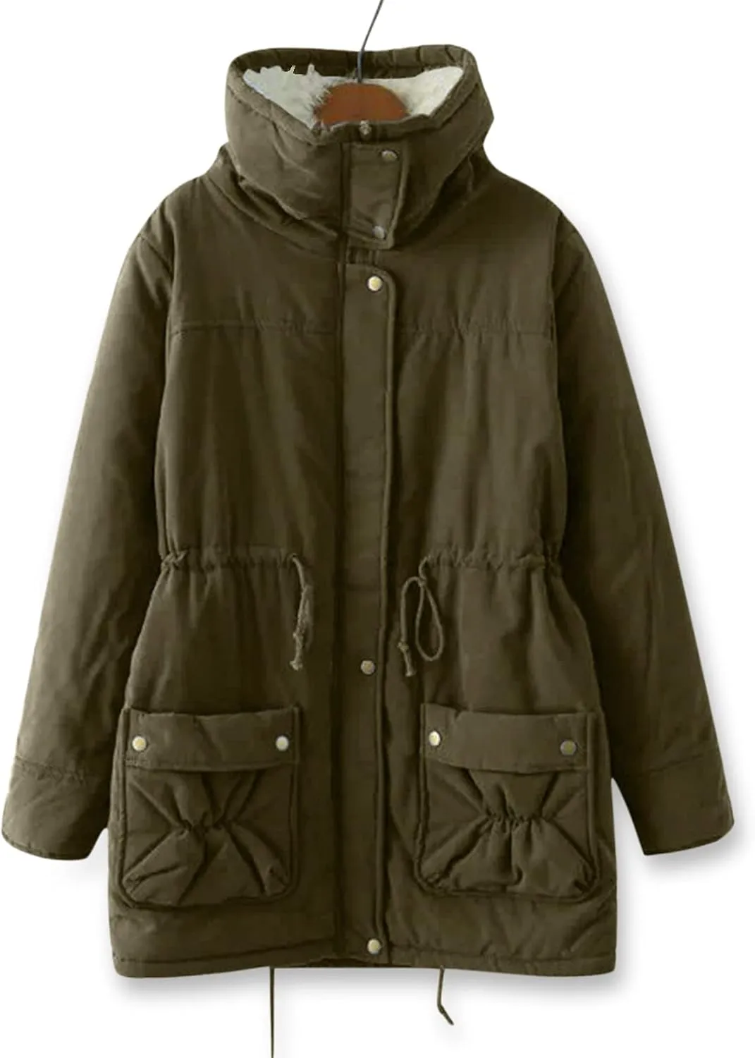 Women's Warm Plus Fleece Workwear Jacket Solid Jacket Hooded Jacket Long Sleeve Women Utility Jacket with Hood