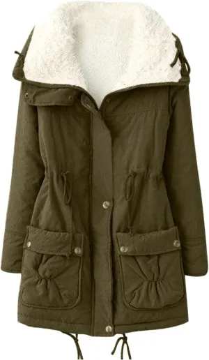 Women's Warm Plus Fleece Workwear Jacket Solid Jacket Hooded Jacket Long Sleeve Women Utility Jacket with Hood