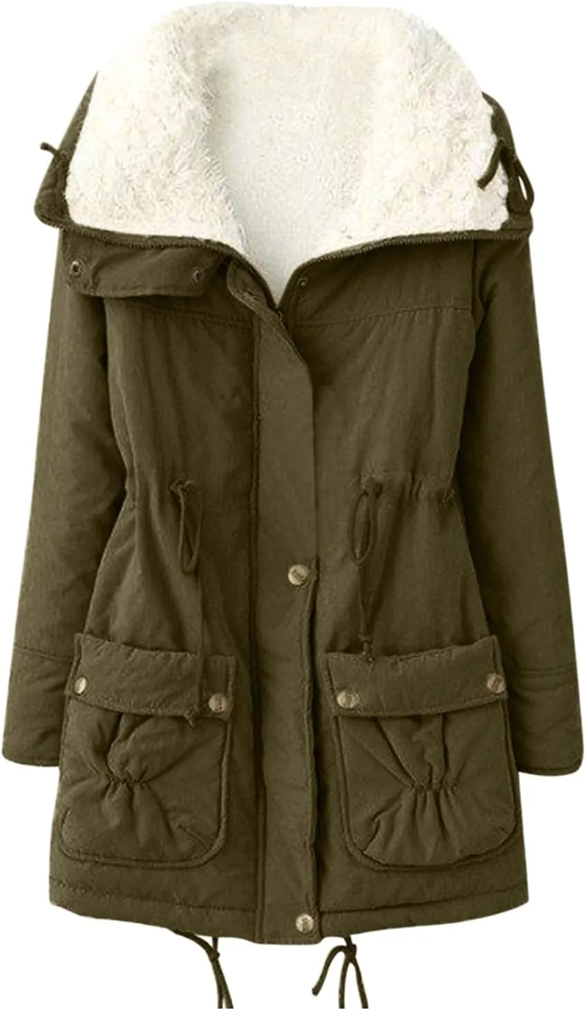 Women's Warm Plus Fleece Workwear Jacket Solid Jacket Hooded Jacket Long Sleeve Women Utility Jacket with Hood
