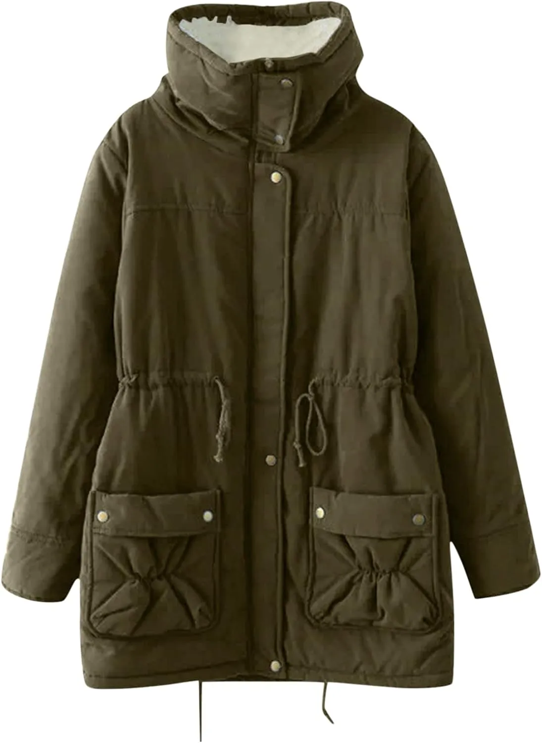 Women's Warm Plus Fleece Workwear Jacket Solid Jacket Hooded Jacket Long Sleeve Women Utility Jacket with Hood