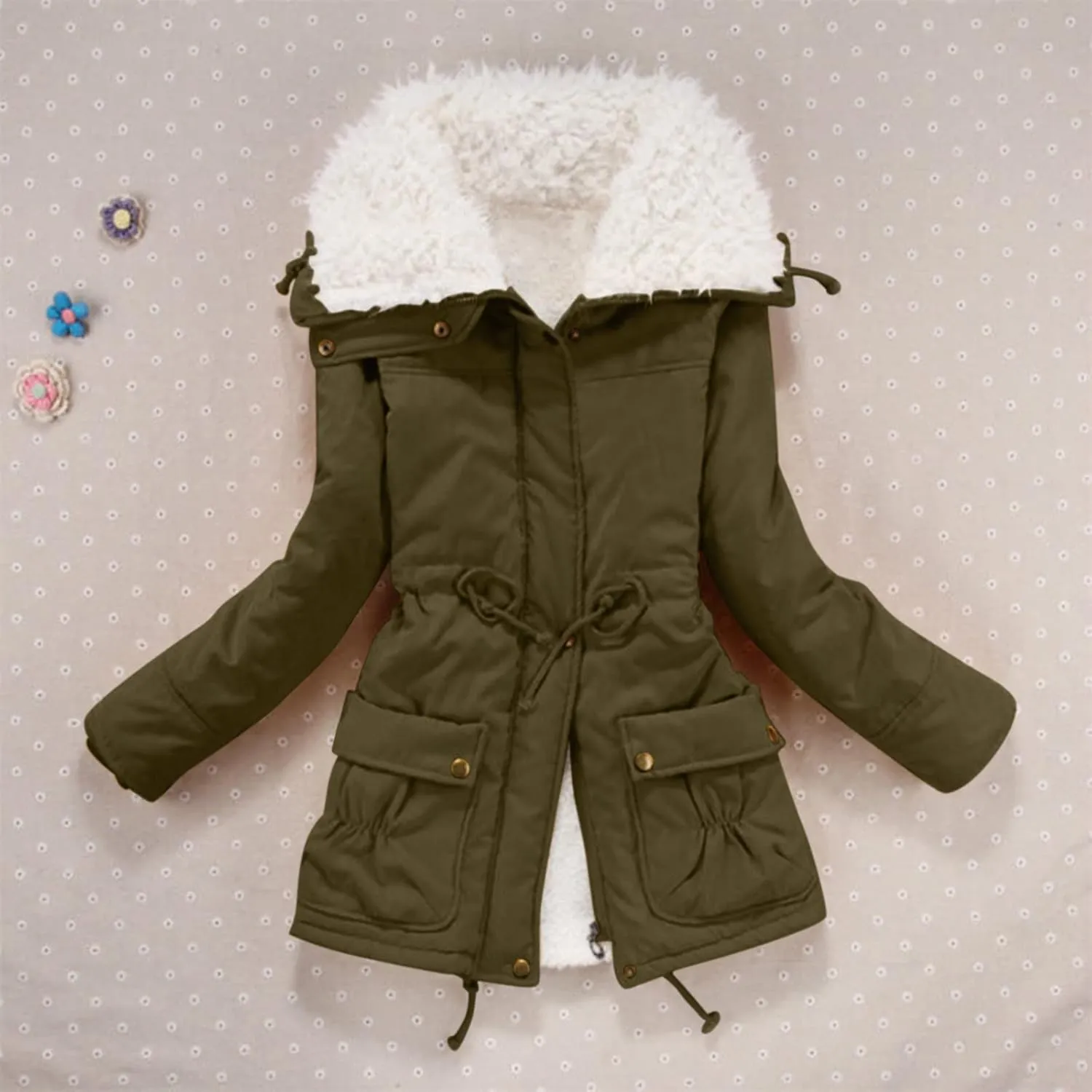 Women's Warm Plus Fleece Workwear Jacket Solid Jacket Hooded Jacket Long Sleeve Women Utility Jacket with Hood
