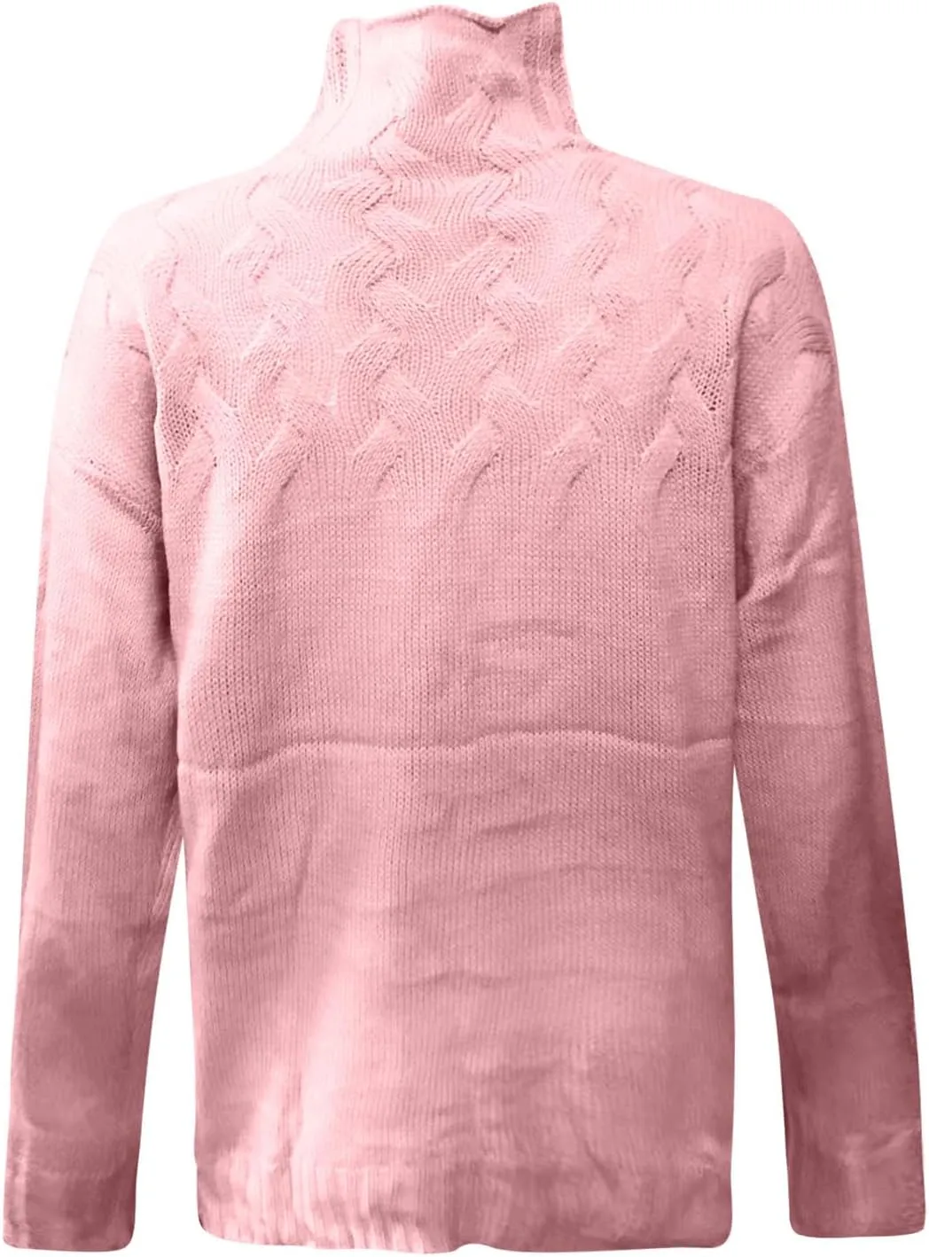Womens Winter Casual Long Sleeve Solid Color Cable Knit Balloon Sleeve Mock Neck Sweater Warm Basic Pullover