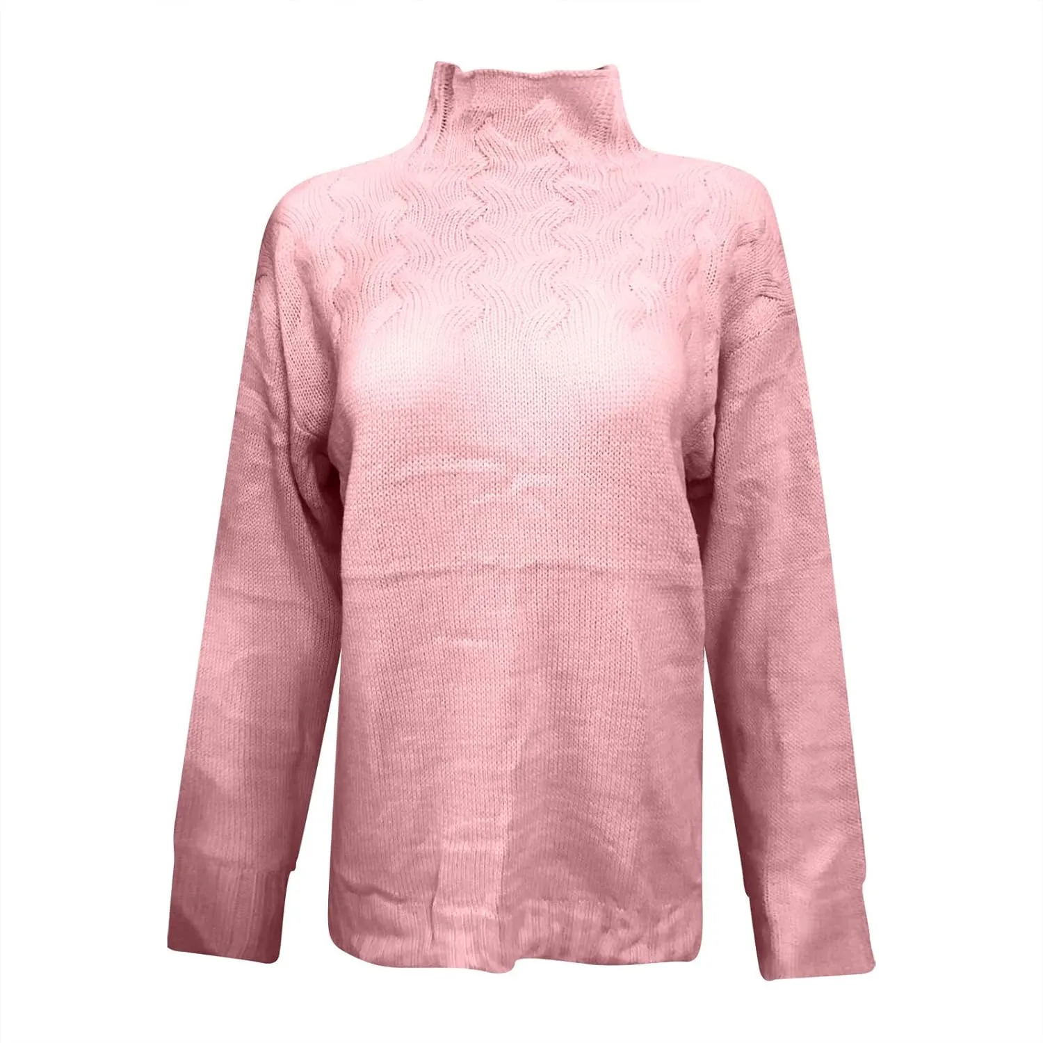 Womens Winter Casual Long Sleeve Solid Color Cable Knit Balloon Sleeve Mock Neck Sweater Warm Basic Pullover