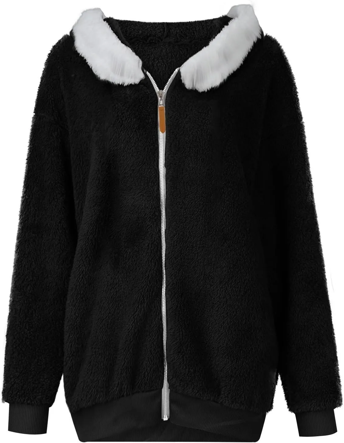 Womens Winter Coats Fuzzy Fleece Jacket Hooded Color Block Patchwork Cardigan Coat Warm Outerwear With Pocket