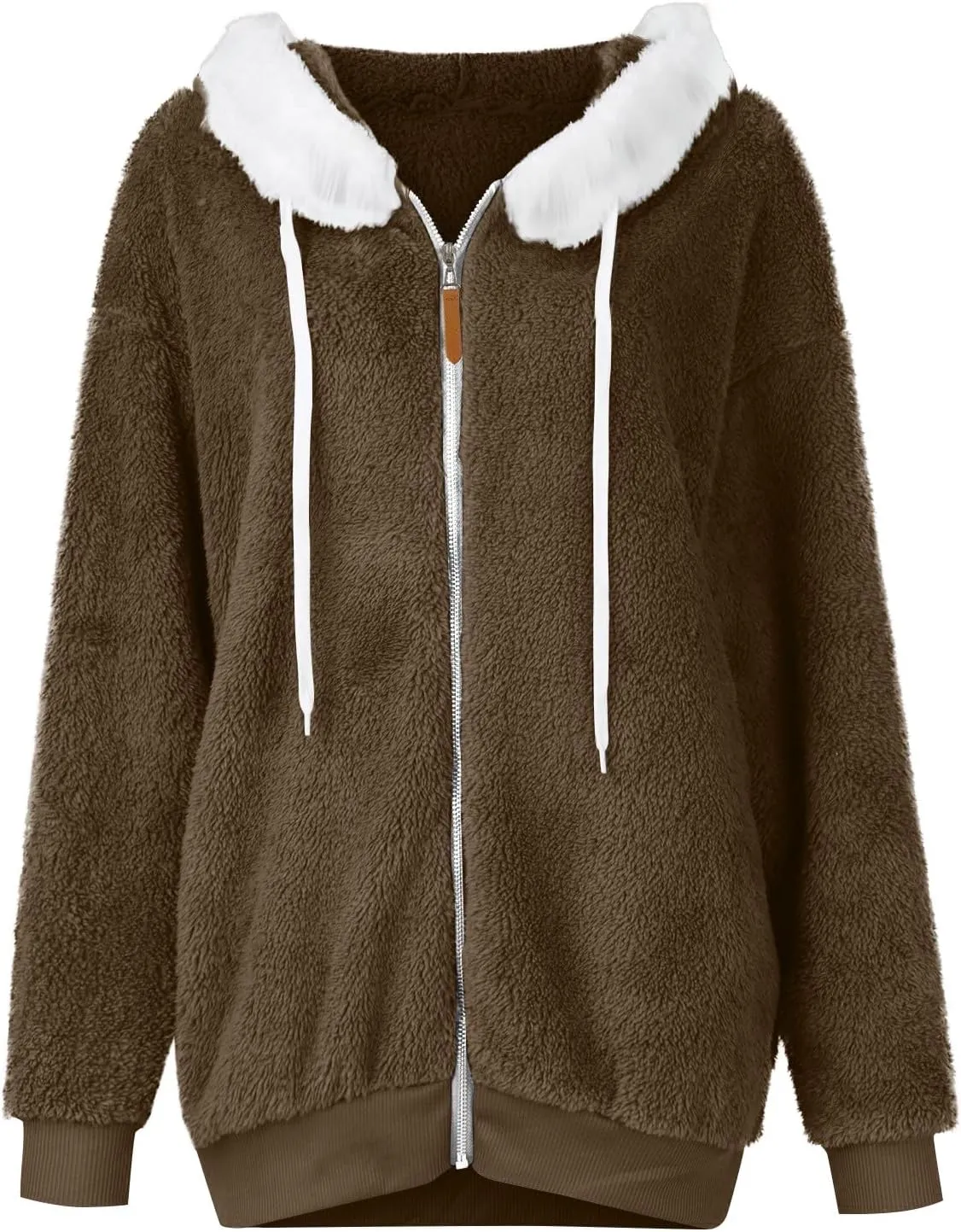 Womens Winter Coats Fuzzy Fleece Jacket Hooded Color Block Patchwork Cardigan Coat Warm Outerwear With Pocket