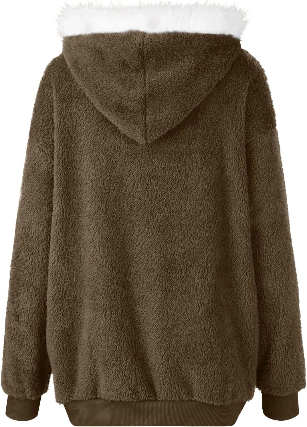 Womens Winter Coats Fuzzy Fleece Jacket Hooded Color Block Patchwork Cardigan Coat Warm Outerwear With Pocket