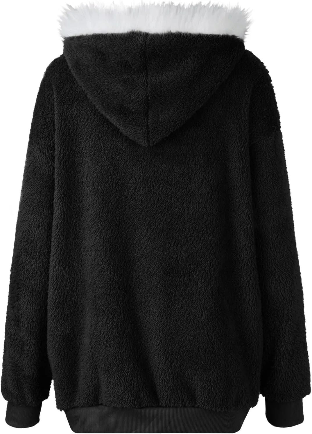 Womens Winter Coats Fuzzy Fleece Jacket Hooded Color Block Patchwork Cardigan Coat Warm Outerwear With Pocket