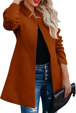 Womens Winter Coats Lapel Open Front Long Jacket Wool Blend Over Pea Coats Classic Overcoat Outerwear