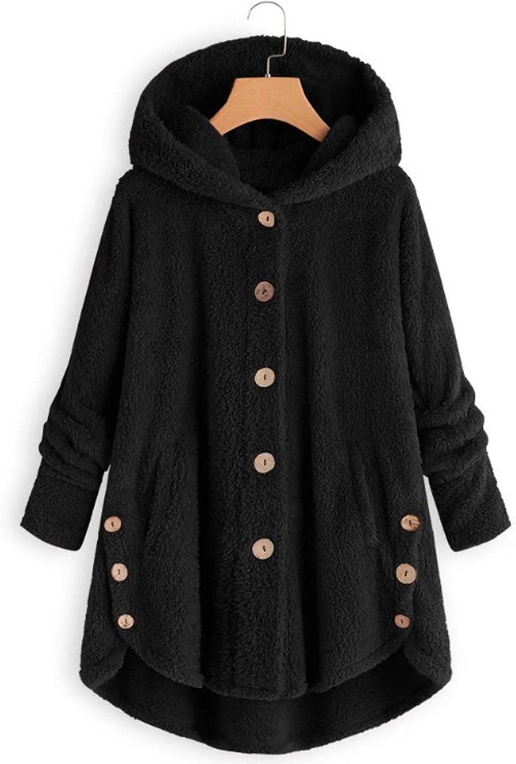 Womens Winter Coats Oversized Fleece Hooded Coat Casual Loose Button Cardigan Jackets Warm Pajama Outdoor