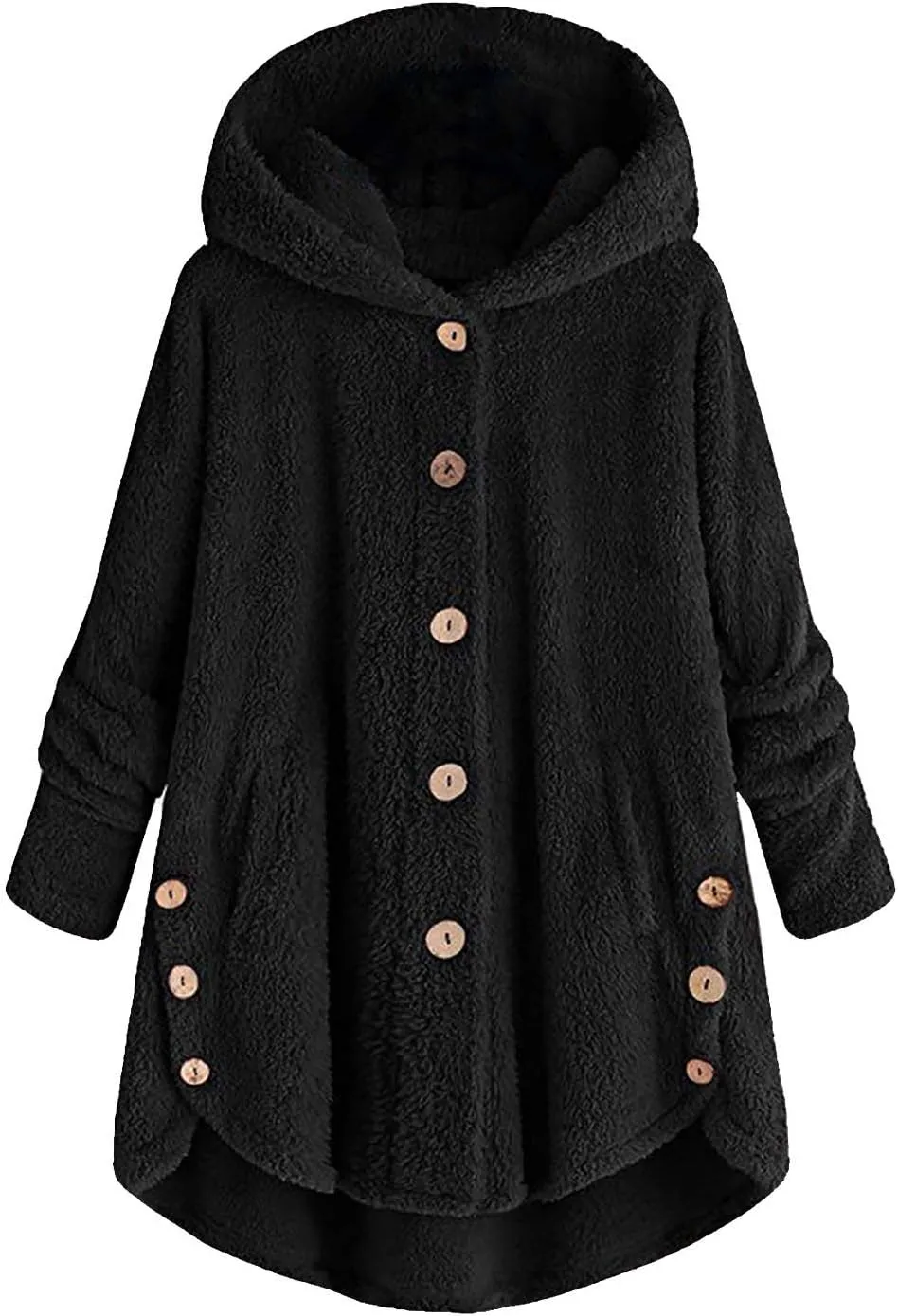Womens Winter Coats Oversized Fleece Hooded Coat Casual Loose Button Cardigan Jackets Warm Pajama Outdoor