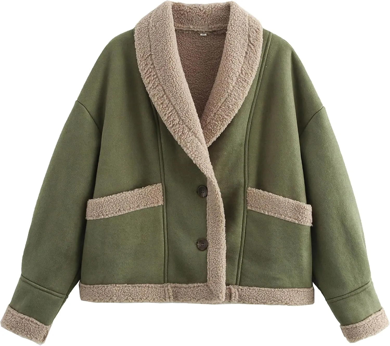 Womens Winter Faux Suede Jacket Oversized Sherpa Lined Long Sleeve Jackets Lapel Button Down Thick Coat Outwear