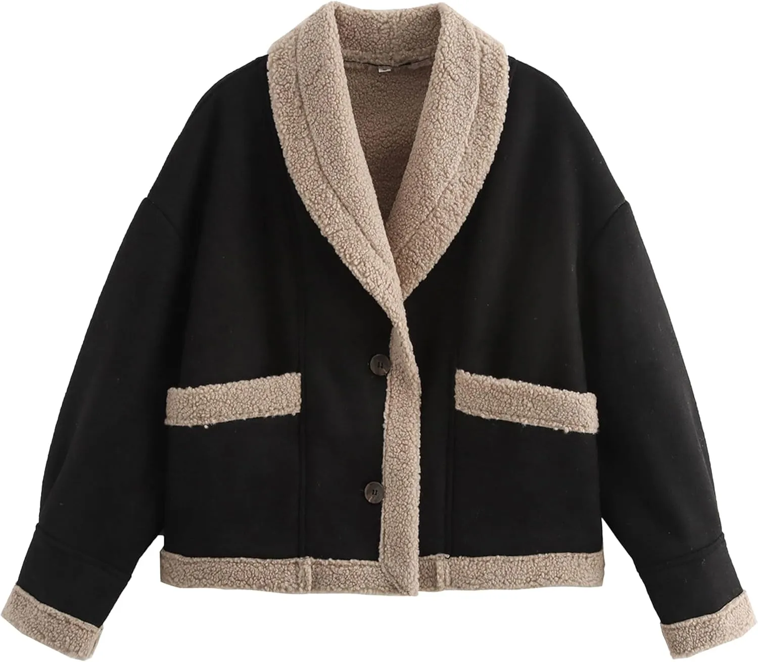 Womens Winter Faux Suede Jacket Oversized Sherpa Lined Long Sleeve Jackets Lapel Button Down Thick Coat Outwear
