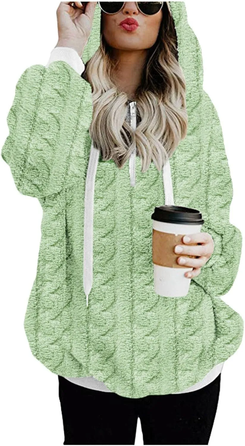 Womens Winter Hoodies Warm Fleece Sherpa Lined Pullover Hooded Sweatshirts Fuzzy Fleece Sweatshirts Long Sleeve Hoodie