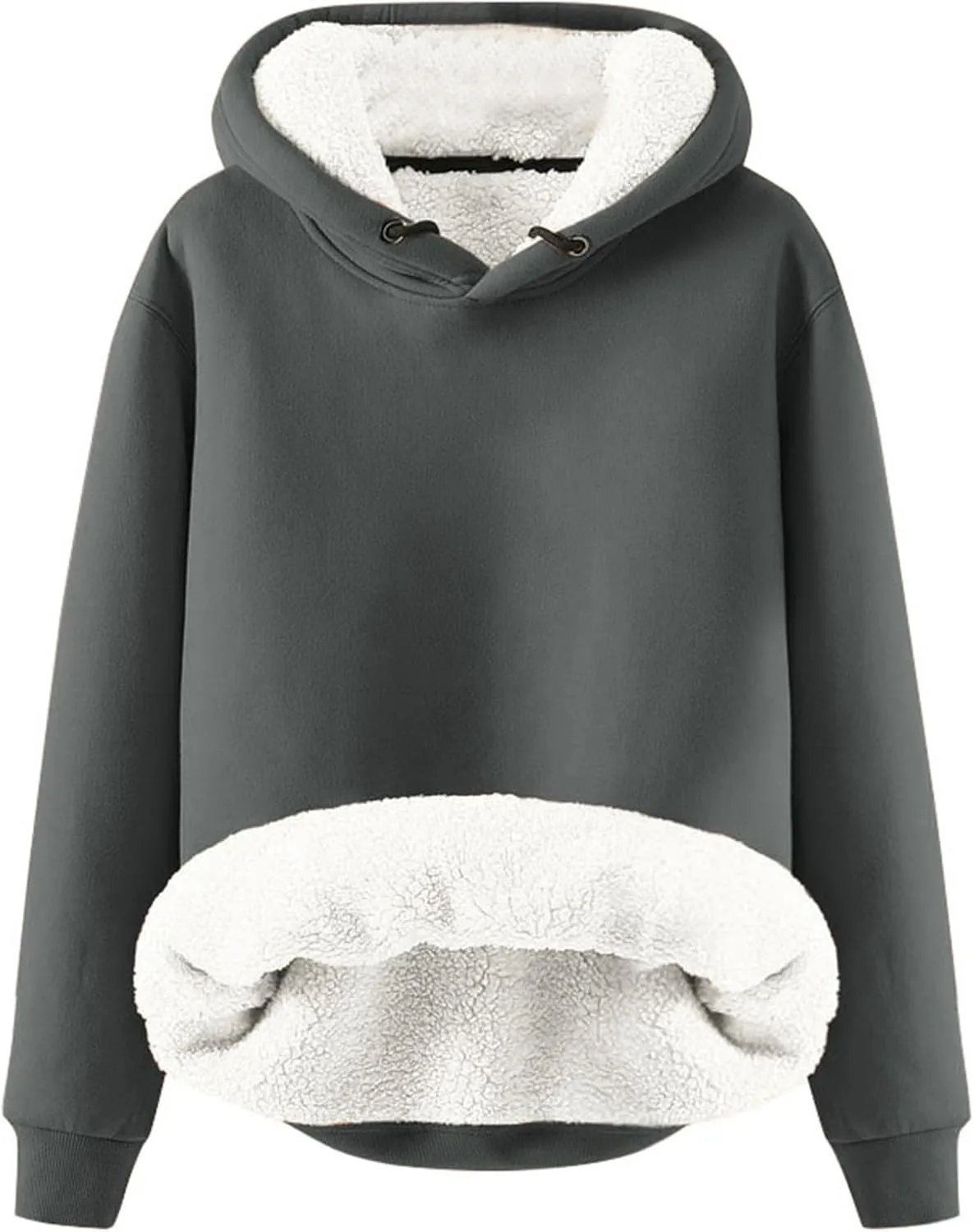 Women's Winter Warm Fleece Sherpa Lined Hoodies Solid Crewneck Hooded Sweatshirts Thick Pullover Jumper Tops