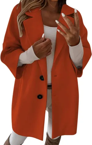 Women's Winter Wool Blend Coat Notch Lapel Double Breasted Jackets Oversized Loose Fit Warm Coats Mid-Long Outerwear