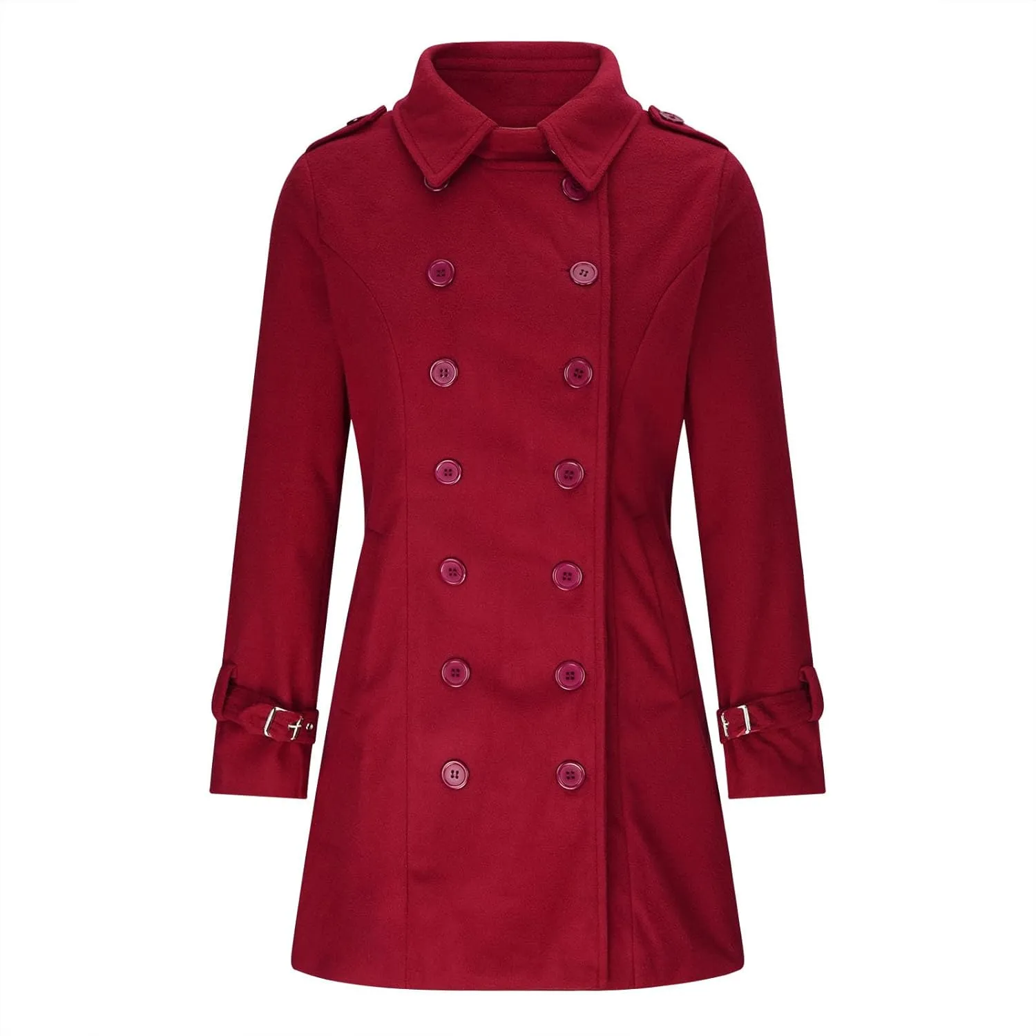Women's Winter Wool Blend Jacket Lapel Collar Double-Breasted Wool Blend Long Trench Coat Mid Long Pea Coat Warm 2024