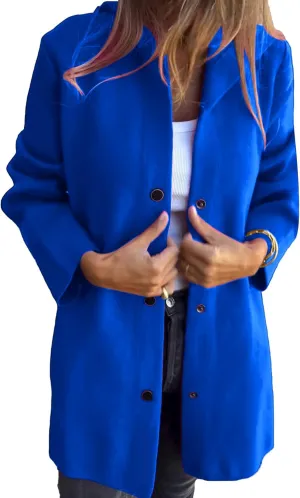 Womens Wool Blend Coat Casual Double Breasted Hooded Jacket Winter Warm Long Sleeve Trench Coat Overcoat