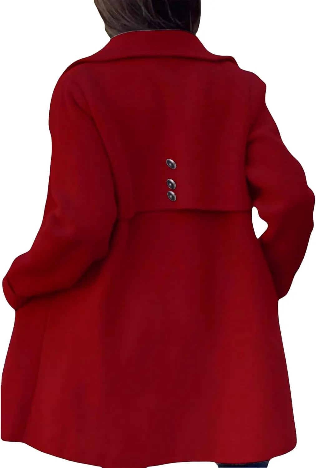 Womens Wool Blend Coat Casual Lapel Single Breasted Pea Coat Winter Thicken Trench Coats Jacket with Pockets