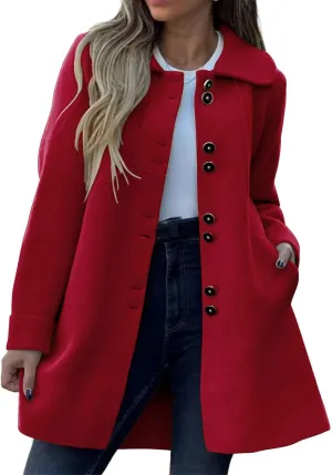 Womens Wool Blend Coat Casual Lapel Single Breasted Pea Coat Winter Thicken Trench Coats Jacket with Pockets