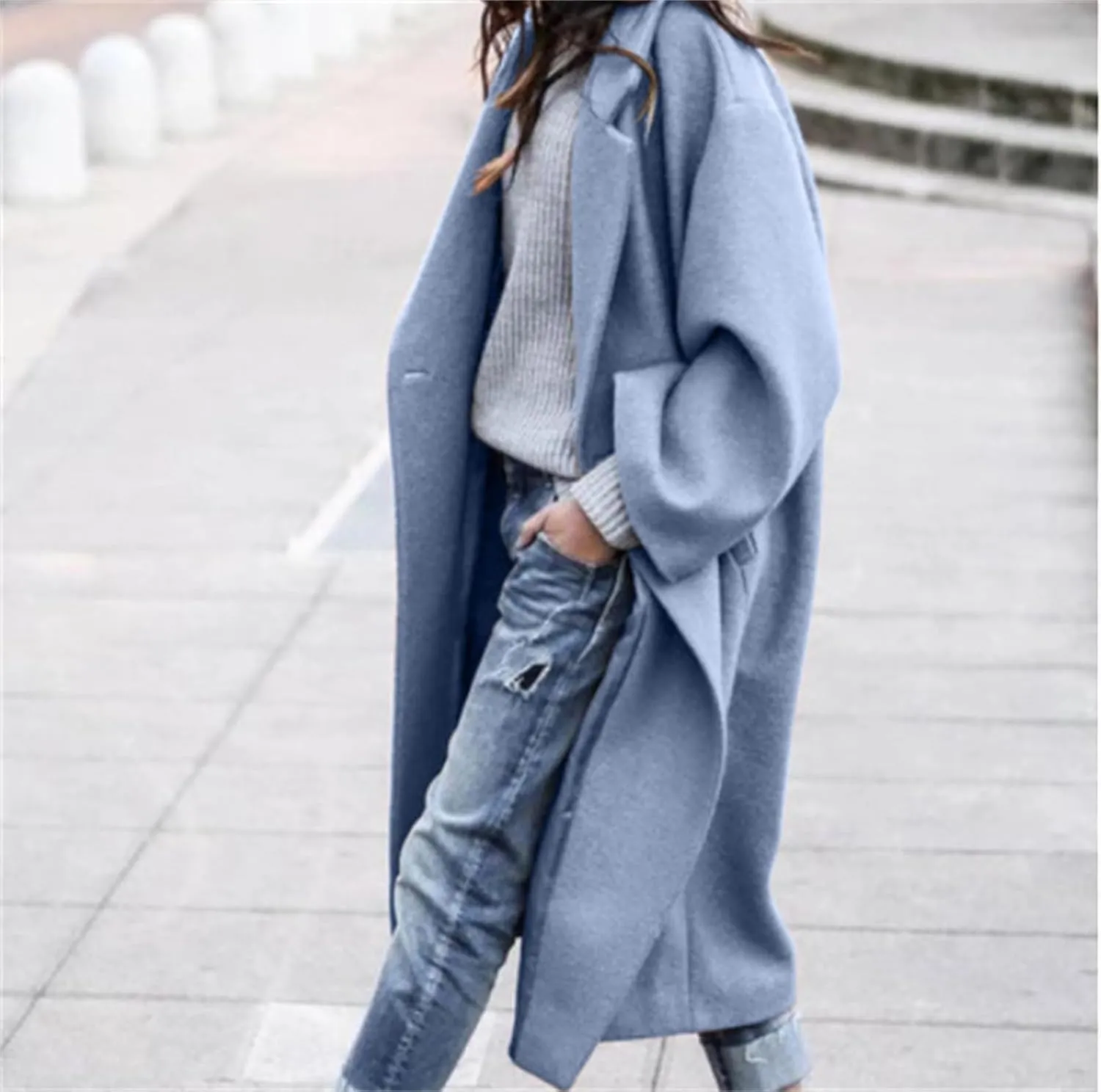 Womens Wool Blend Coat Oversized Notched Collar Single Breasted Coats Casual Winter Long Trench Coat Outerwear