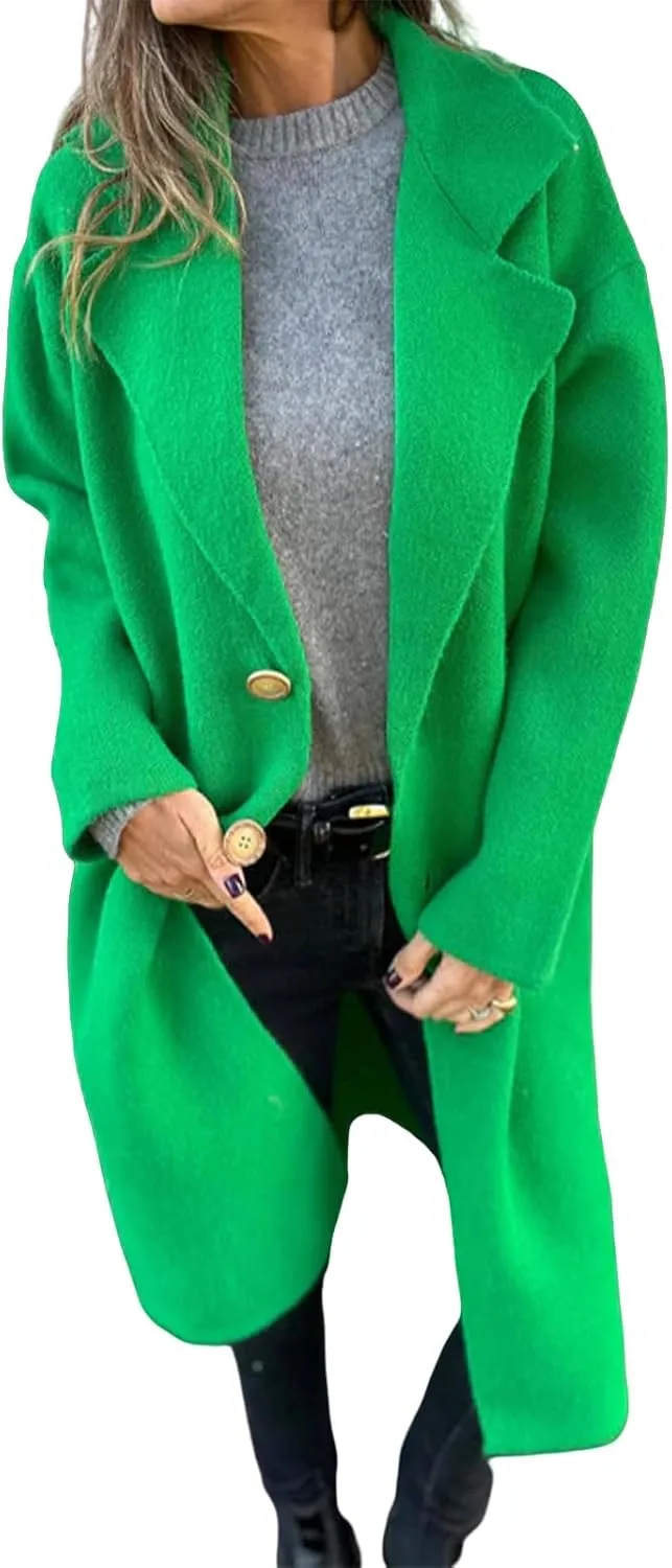 Women's Wool Blend Coat Oversized Single Breasted Long Trench Winter Windproof Overcoats