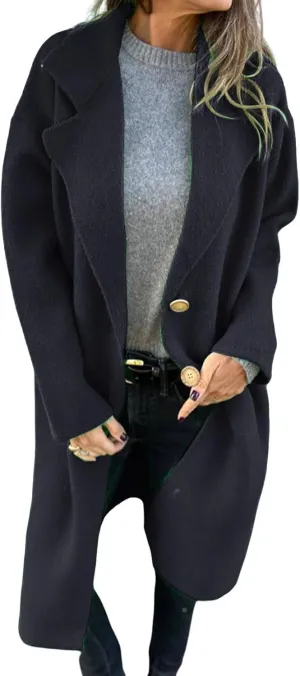 Women's Wool Blend Coat Oversized Single Breasted Long Trench Winter Windproof Overcoats