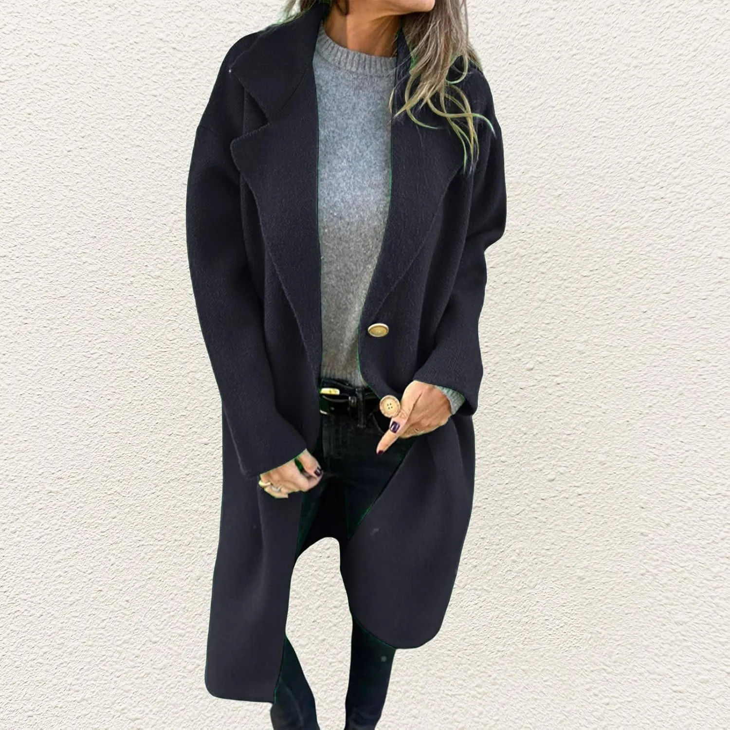 Women's Wool Blend Coat Oversized Single Breasted Long Trench Winter Windproof Overcoats