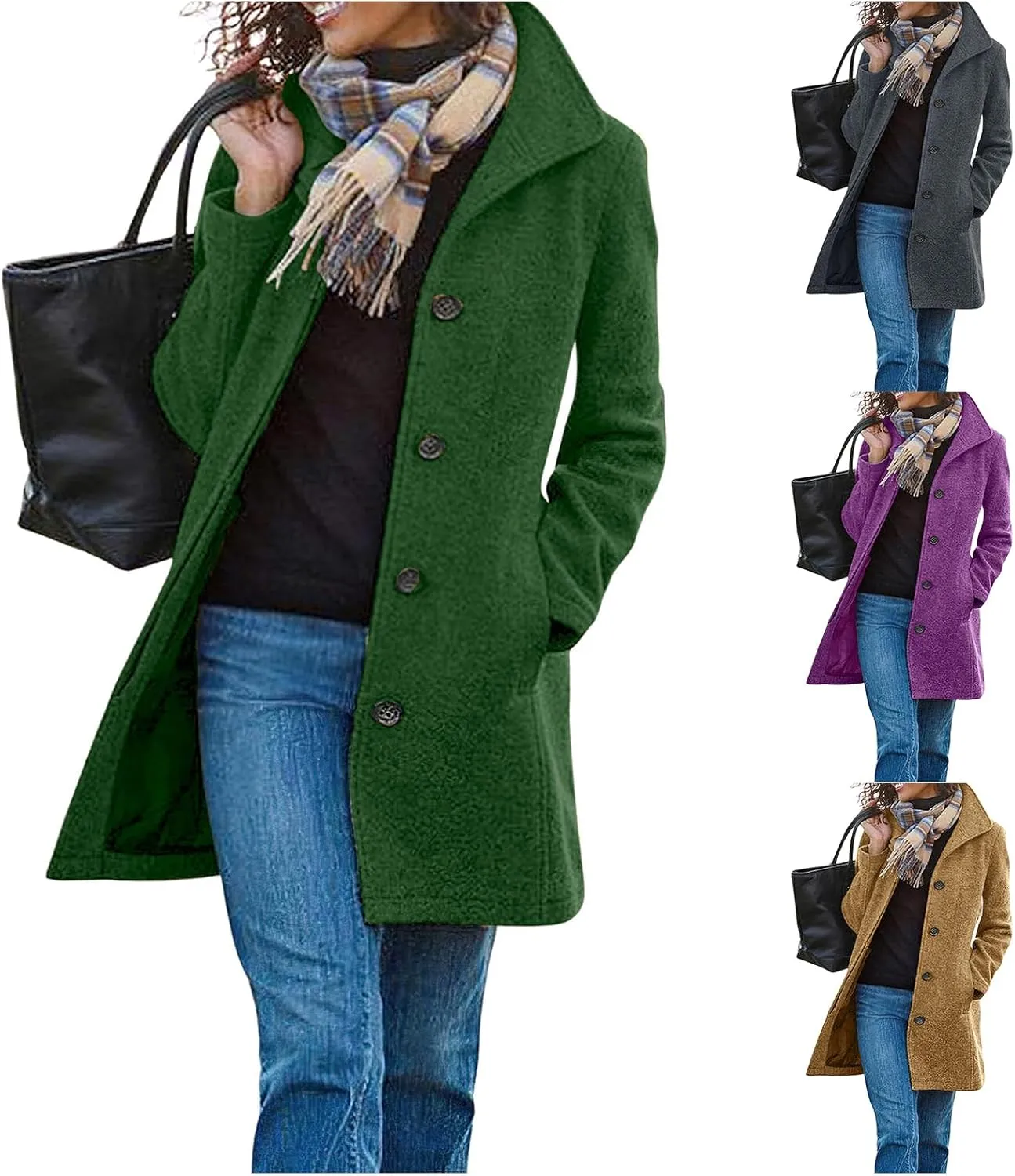 Womens Wool Blend Coat Stand Collar Single Breasted Outwear Winter Coat Casual Thicken Peacoat