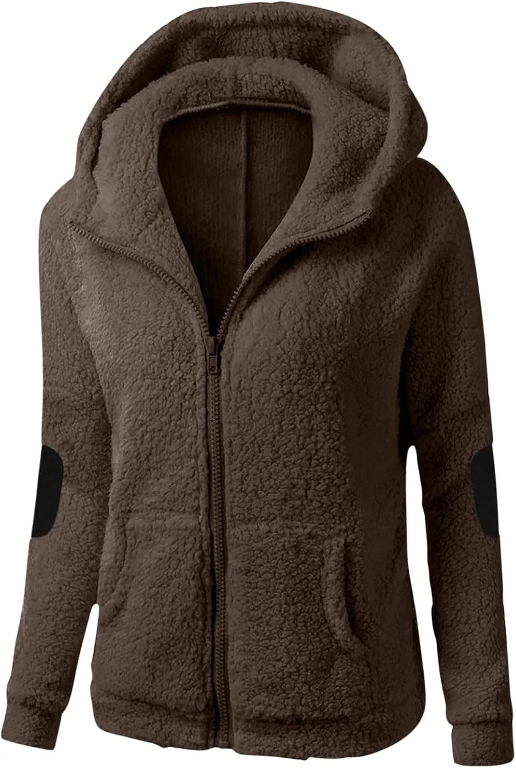 Women's Wool Zipper Hooded Jackets Winter Warm Mid Length Pea Coats Fashion Casual Long Sleeve Outwears with Pockets