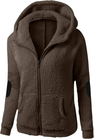 Women's Wool Zipper Hooded Jackets Winter Warm Mid Length Pea Coats Fashion Casual Long Sleeve Outwears with Pockets
