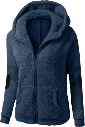 Women's Wool Zipper Hooded Jackets Winter Warm Mid Length Pea Coats Fashion Casual Long Sleeve Outwears with Pockets