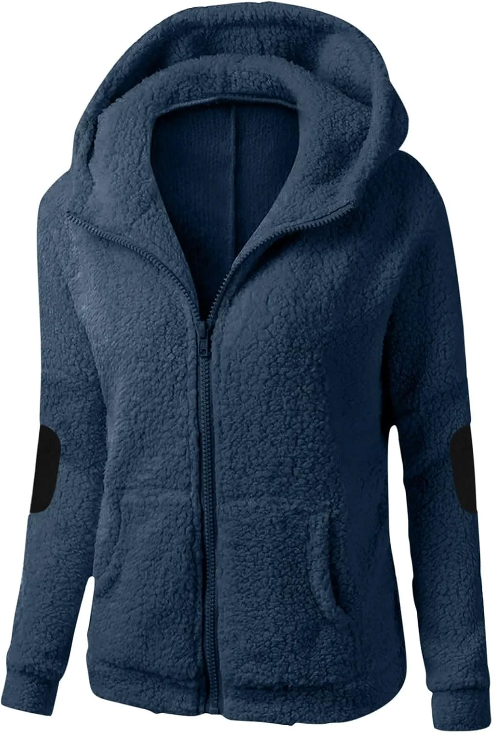 Women's Wool Zipper Hooded Jackets Winter Warm Mid Length Pea Coats Fashion Casual Long Sleeve Outwears with Pockets