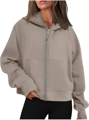 Womens Zip Up Cropped Hoodies Oversized Fleece Sweatshirt Full Zip Jackets Trendy Y2k Tops 2024 Fall Outfits