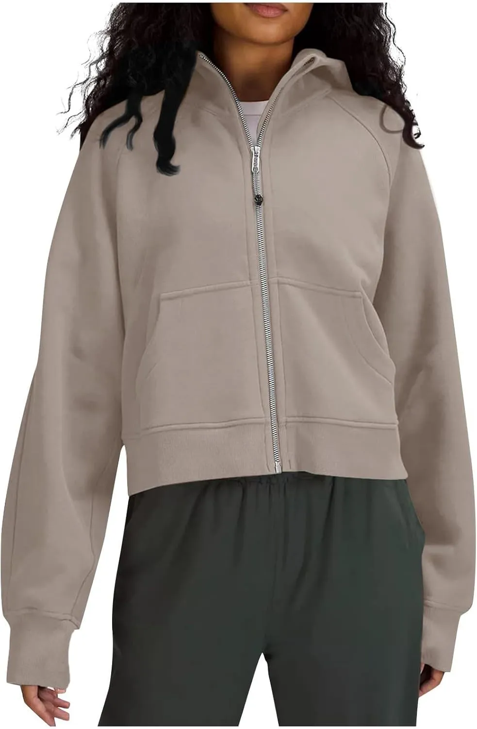 Womens Zip Up Cropped Hoodies Oversized Fleece Sweatshirt Full Zip Jackets Trendy Y2k Tops 2024 Fall Outfits